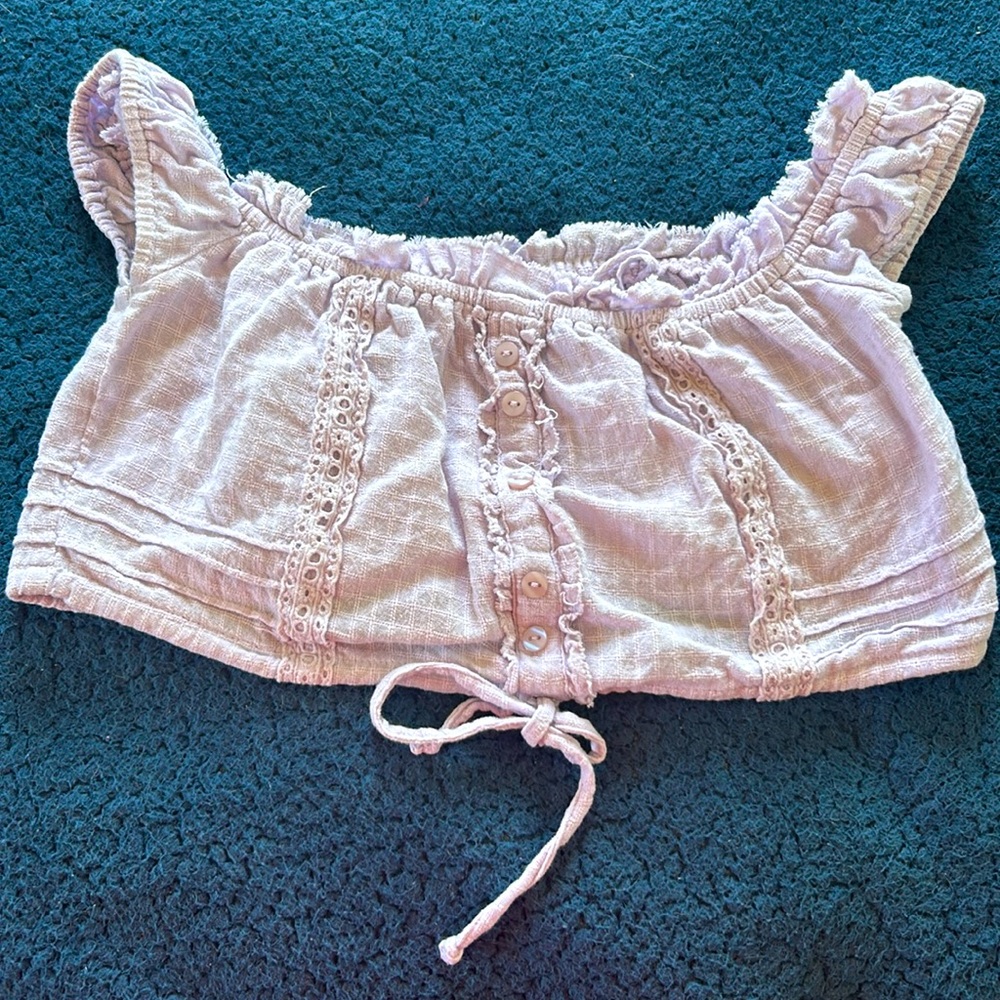 Urban Outfitters pale lavender crop top with bell cap sleeves